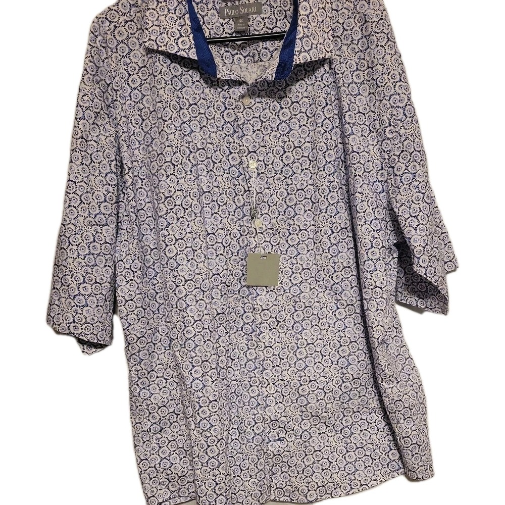 Paulo Solari Men 4X big‎ Tall Dress Shirt - Geometric, blue white short sleeve
